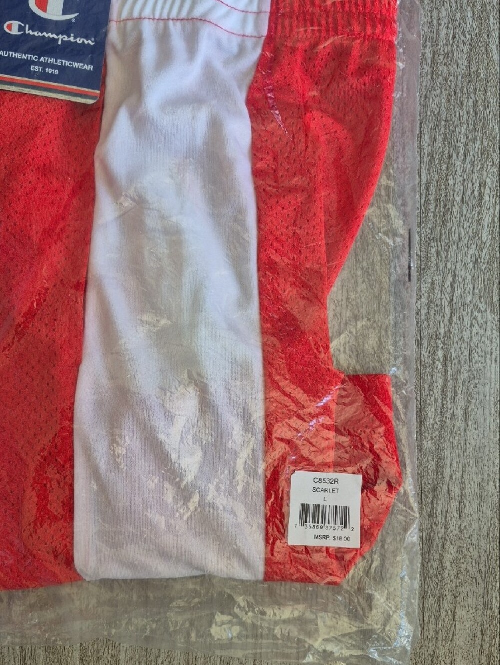 Champion Red Athletic Mesh Shorts with White Side Panels - Picture 6 of 6
